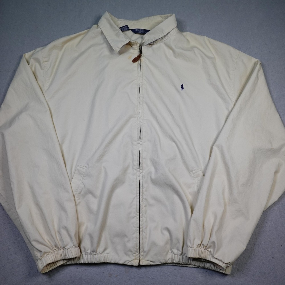Vintage Polo Ralph Lauren Jacket Mens XL White Canvas Harrington Bomber Made USA